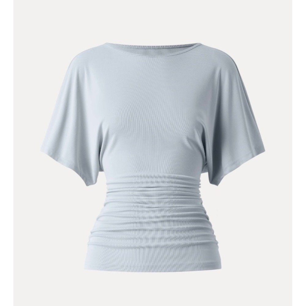 OGL Effortless Boatneck Batwing Sleeve Side Ruched Top Smoke Blue XL Ribbed Top
